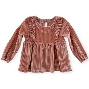 Juicy Couture Top Girls 18M Velvet Ruffle Long Sleeve Peplum Pink Stretch Blouse